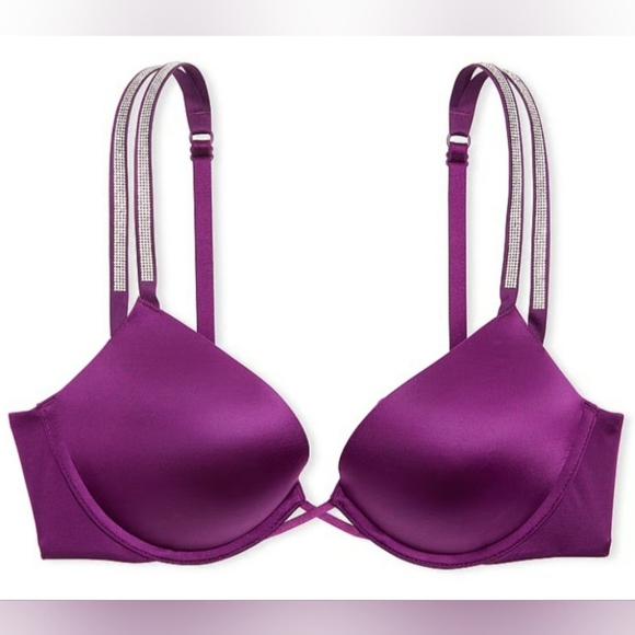 38DD 💜Victoria's Secret Double Shine Strap Bombshell Add-2-Cups Push-Up Bra